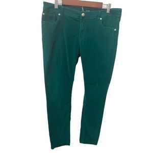 A.N.A EMERALD GREEN SKINNY STRETCHY CORDUROY PANTS SILVER BUTTON HARDWARE SZ 12